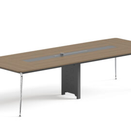 Conference Table / Meeting Table (MY-01H32) Teak & Charcoal Grey, Silver Legs