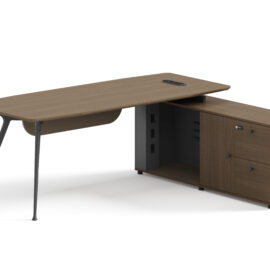 Executive Table / Office Desk (MY-D16T, MY-D18T, MY-D20T) Teak & Charcoal Grey, Charcoal Grey Legs