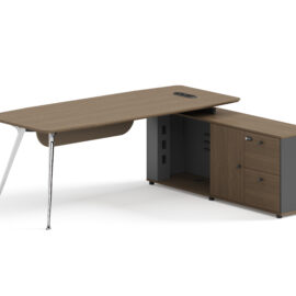 Executive Table / Office Desk (MY-D16T, MY-D18T, MY-D20T) Teak & Charcoal Grey, Silver Legs